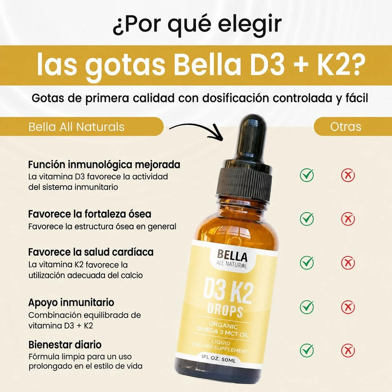 Bella All Natural Gotas Liquidas Vitamina D3 K2